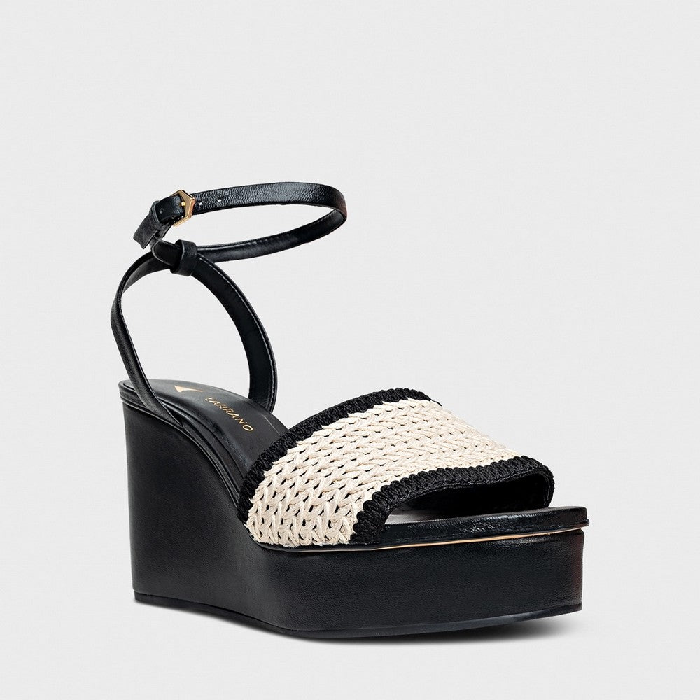 Sandália Anabela Bicolor Crochet e Couro Carrano 154113